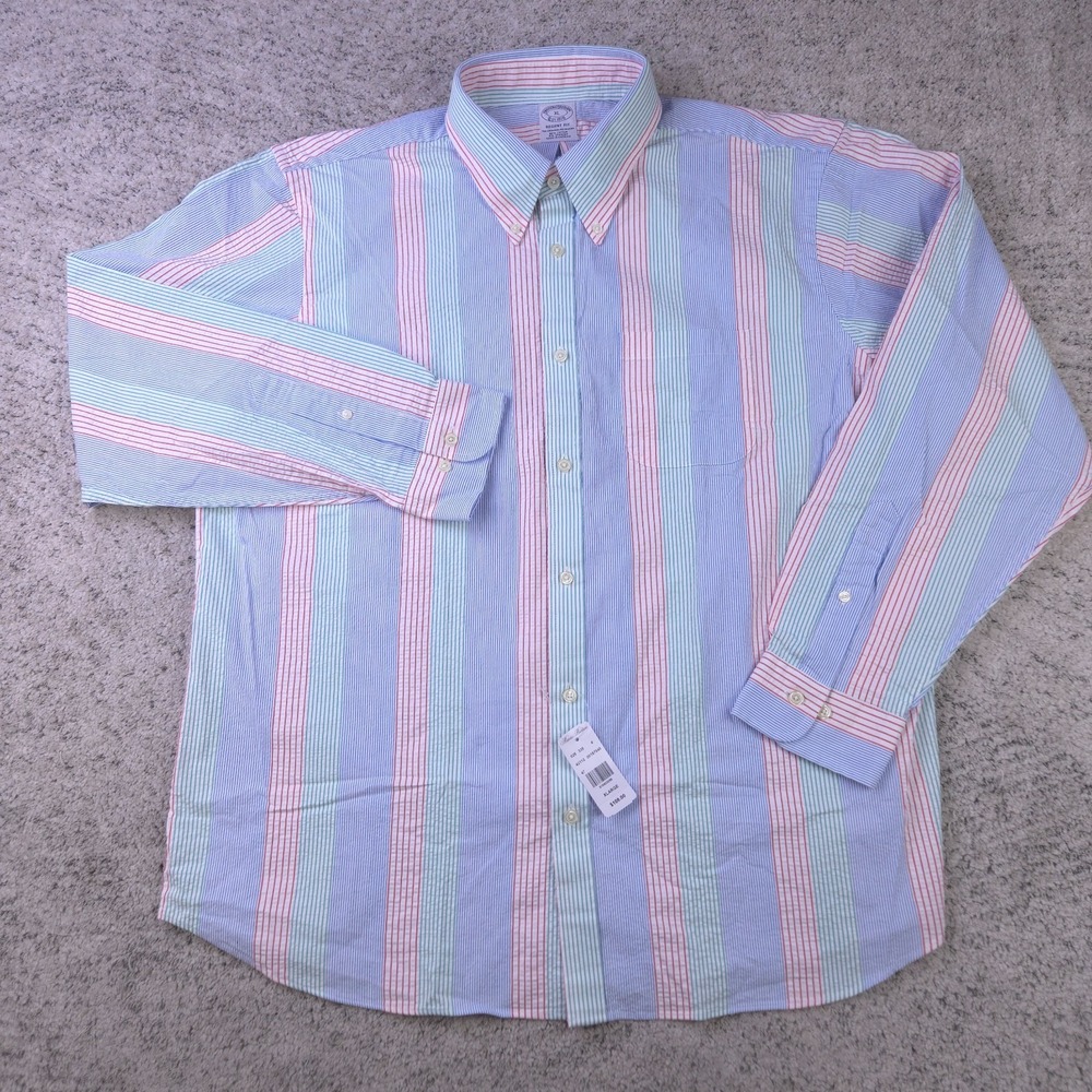 Brooks Brothers Shirt Men XL Seersucker Stripe Multicolor Long Sleeve Button NWT
